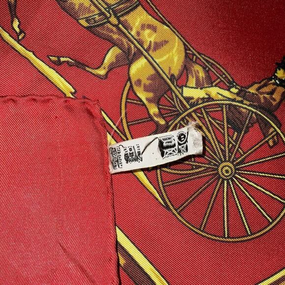 CELINE Paris 100% Silk Scarf Equestrian Motif Vintage Red Gold - Picture 6 of 16